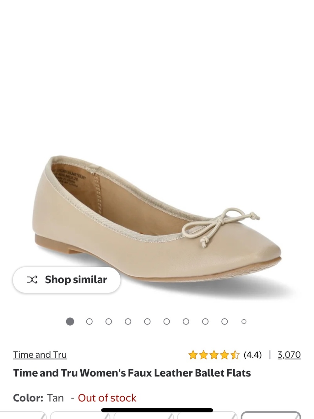 Time and Tru Women's Tan Bow Ballet Flat